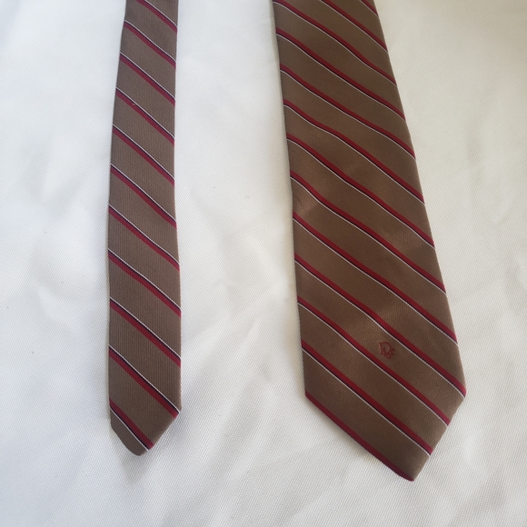 Christian Dior Brown and Red Striped Tie - Picture 5 of 9